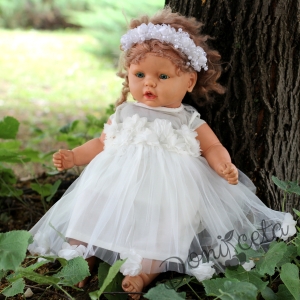 Официална детска/бебешка рокля Елиа в екрю с тюл с 3D розички