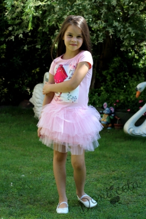 Лятна детска рокля  в розово с пачка