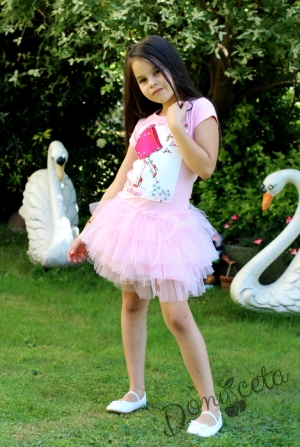 Лятна детска рокля  в розово с пачка