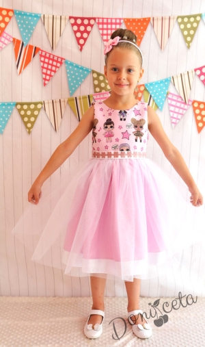 Официална детска рокля  с Лол и с тюл  в розово