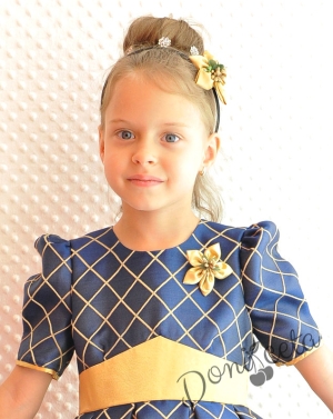 Официална детска рокля в златисто с къс ръкав