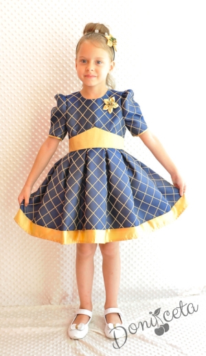 Официална детска рокля в златисто с къс ръкав