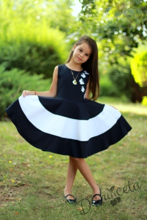 Официална детска рокля в тъмносиньо с 3D пеперуди тип клош в бяло Оля