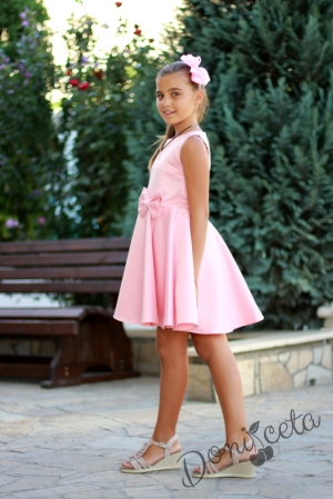 Официална детска рокля от американ сатен в нежно прасковено