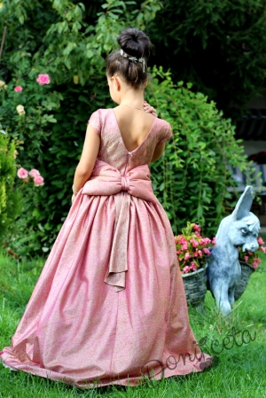 Официална дълга детска рокля в пепел от рози с блясък и с обръч Любослава