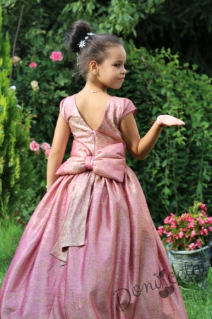 Официална дълга детска рокля в пепел от рози с блясък и с обръч Любослава