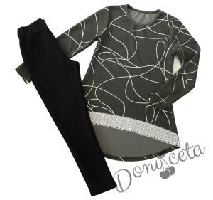 Children's set of a blouse in grey with tight in black