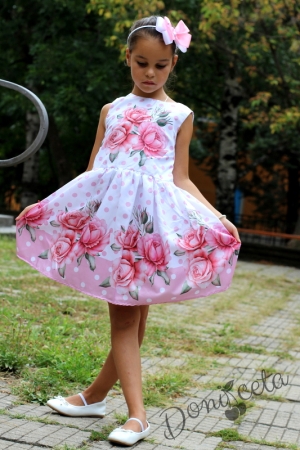 Официална или ежедневна детска рокля на цветя в розово на цветя Петя