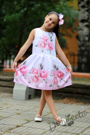 Official children's satin dress with roses