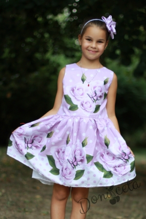  Детска рокля  Магдалена на цветя в лилаво и бяло