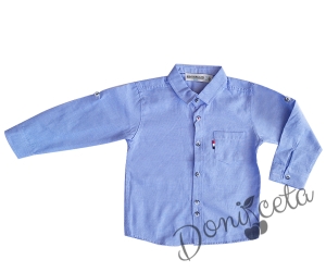  Детска риза с дълъг ръкав  в синьо  за момче