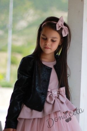 Комплект от официална детска рокля  Надежда от  сатен в пепел от рози с тюл и сако 7