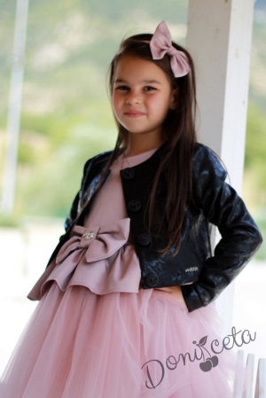 Комплект от официална детска рокля  Надежда от  сатен в пепел от рози с тюл и сако 10