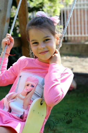 Детска туника/рокля с дълъг ръкав в розово с 3D апликация