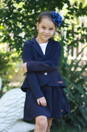 Комплект за момиче от 3 части-пола, сако в тъмносиньо и блузка в бяло