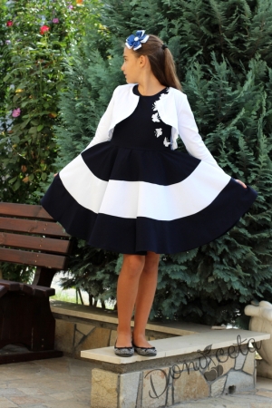 Официална детска рокля в тъмносиньо с 3D пеперуди в бяло с болеро в бяло Оля