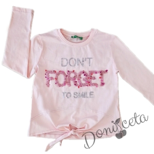 Детска блуза с дълъг ръкав в розово с надпис