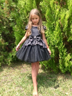 Официална детска рокля в черно с тюл и сатен с къс ръкав  Надежда