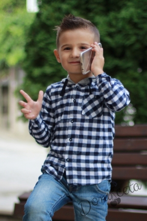  Детска риза с дълъг ръкав в сиво за момче с качулка