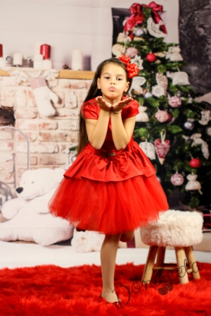 Червена празнична детска рокля за Коледа