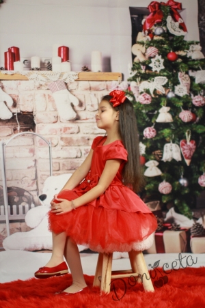 Празнична детска червена рокля за Нова година