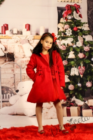 Детска червена коледна рокля с палто