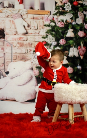Бебешки костюм на Дядо Коледа в червено и бяло с шапка