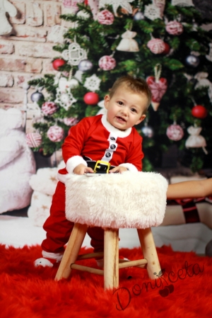 костюм на Дядо Коледа /коледен памучен бебешки комплект за момче в червено от 3 части