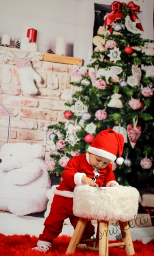 Детски костюм на Дядо Коледа в червено памучен
