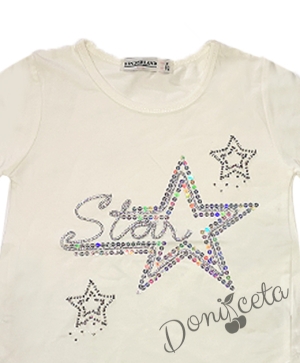 Детска блуза с дълъг ръкав в бяло със  звездички 