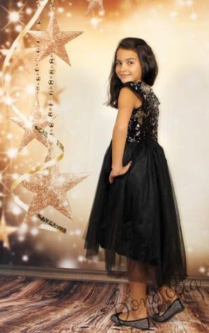 Официална детска рокля в черно с пайети