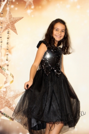 Официална детска рокля в черно с пайети
