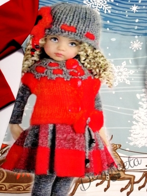 Детска права коледна рокля с дълъг ръкав с картинка на момиченце с плетена шапка