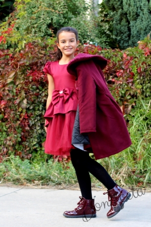 Комплект от официална детска рокля и палто в бордо