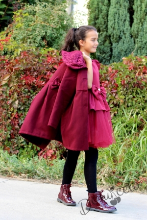 Комплект от официална детска рокля и палто в бордо