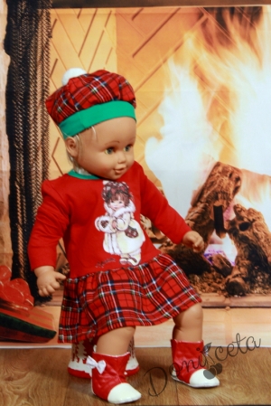 Детска рокля каре с дълъг ръкав с шапка