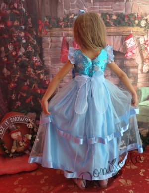 Официална детска дълга рокля в светлосиньо със звездички
