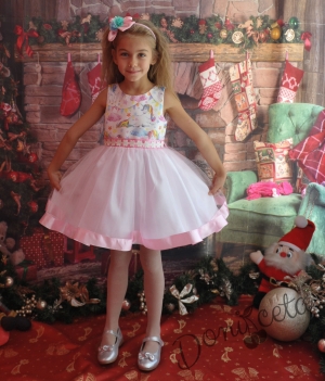 ООфициална детска рокля в розово с Еднорог