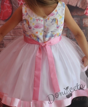 Официална детска рокля в розово с Еднорог