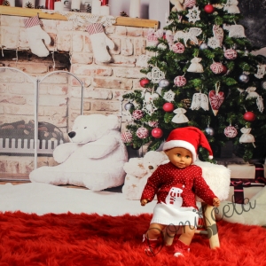 Коледна бебешка туника/рокля от плетиво в червено със Снежен човек