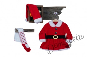 Коледен комплект от 3 части от рокля, чорапогащник и коледна шапка