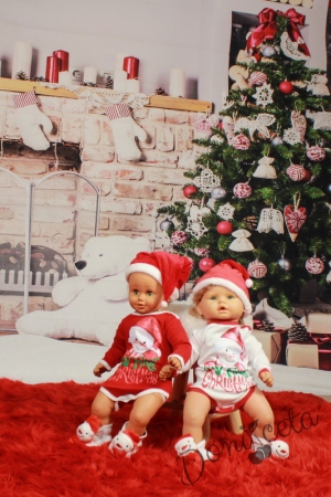 Коледно бебешко боди с дълъг ръкав в червено с надпис "Моята първа Коледа"