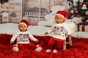 Коледен бебешки комплект от блузка, панталонки и шапка с надпис Моята първа Коледа