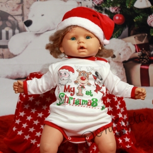 Коледно бебешко боди с дълъг ръкав "Моята първа Коледа"