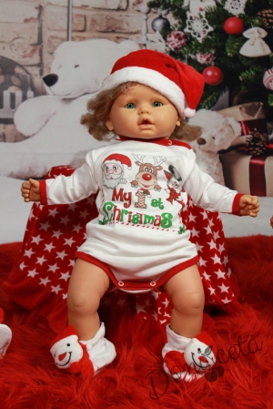 Коледно бебешко боди с дълъг ръкав "Моята първа Коледа"