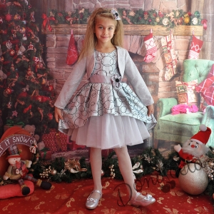 Официална детска рокля в сребристо с тюл и болеро