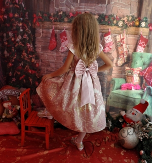 Официална детска рокля в пепел от рози с голяма панделка отзад