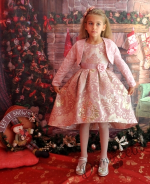 Официална детска рокля в пепел от рози с голяма панделка отзад с болеро