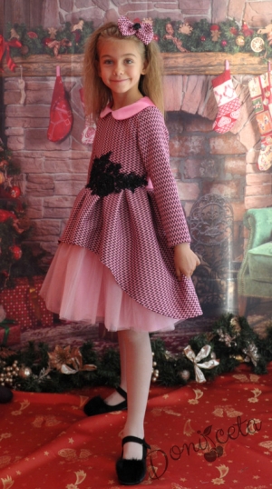Официална детска рокля с дълъг ръкав  и тюл в лилаво