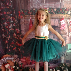 Официална детска рокля в зелено с болеро